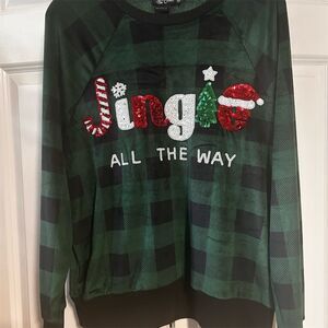 Miss Chievous Women's Plaid Christmas Sweatshirt M Multicolor Sequin